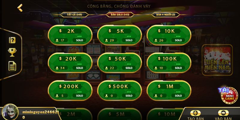Tiến Lên Miền Nam – Game bài hấp dẫn ai cũng mê 4 Tiến lên miền Nam có đa dạng bàn chơi với nhiều mức cược khác nhau