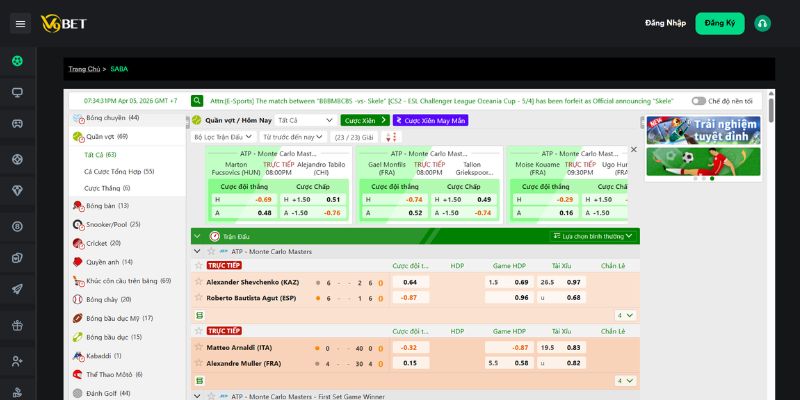 Cá cược Tennis và cách vào kèo hiệu quả cho người mới 2 Bảng kèo cá cược tennis tại nhà cái V9Bet