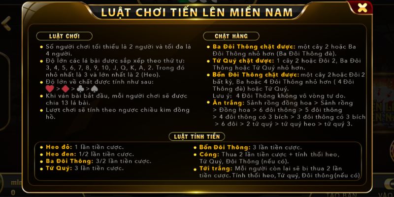 Tiến Lên Miền Nam – Game bài hấp dẫn ai cũng mê 3 Luật chơi Tiến lên miền Nam được hiển thị rõ ràng và chi tiết